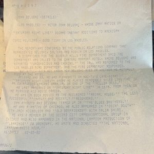 AP news release of John Belushi’s death